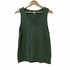 J Crew Womens V Neck Beach Sweater Vest Size L Green Summer Coastal Vacay